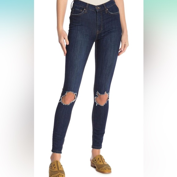 Free People Womens Busted Denim Distressed Skinny Jeans - Picture 3 of 9
